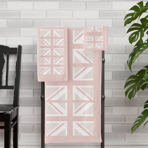 Modern Pink UK Union Jack Flag Pattern Bath Towel Set