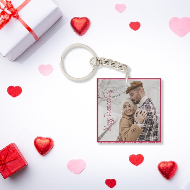 Modern Pink Valentine's Day Personalized Photo  Keychain (Modern Pink Valentine's Day Personalized Photo Keychain)