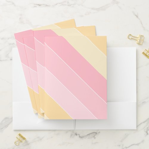 Modern Pink Vanilla Yellow White Striped Elegant Pocket Folder
