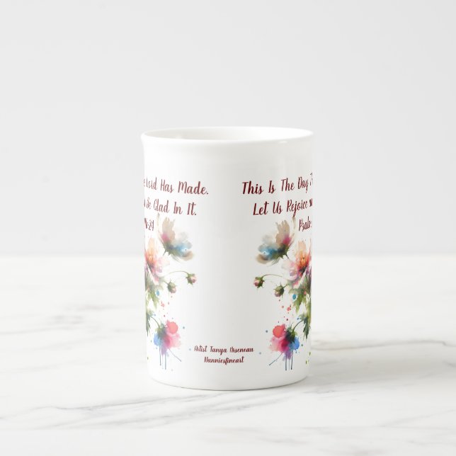 MODERN PINK-VIOLENT FLORAL BONE CHINA MUG (Front)
