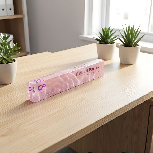 Modern Pink Water Ripple Custom Logo Office Desk Name Plate (Creator Uploaded)