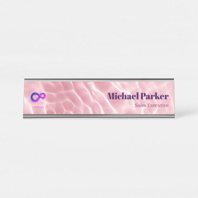 Modern Pink Water Ripple Custom Logo Office Desk Name Plate (Front)