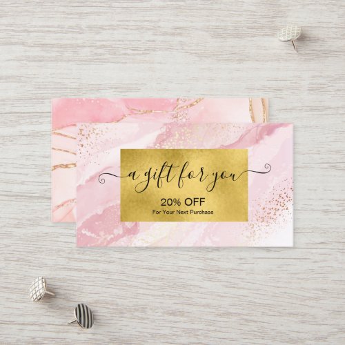 Modern Pink Watercolor and Gold Foil Discount Card
