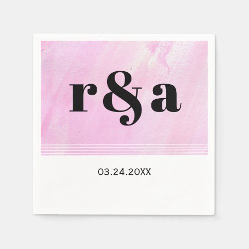 Modern pink watercolor and initials wedding napkins