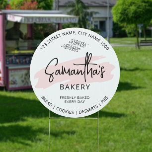 Modern Pink Watercolor Bakery Cake Market Outdoor Sign