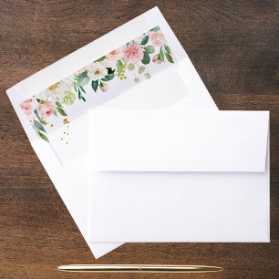 Modern Pink Watercolor Beauty Flowers & Gold Drops Envelope Liner