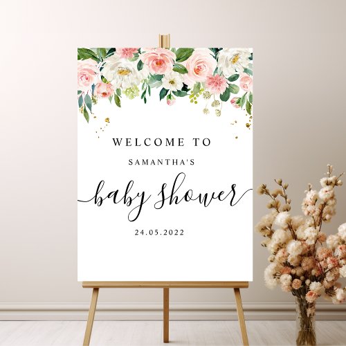 Modern Pink Watercolor Beauty Flowers  Gold Drops Foam Board