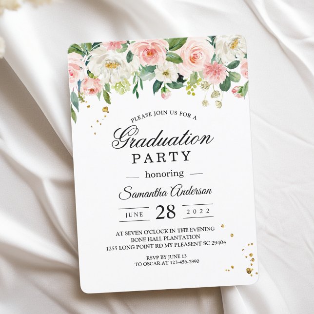 Modern Pink Watercolor Beauty Flowers & Gold Drops Invitation (Creator Uploaded)