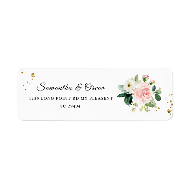 Modern Pink Watercolor Beauty Flowers & Gold Drops Label | Zazzle