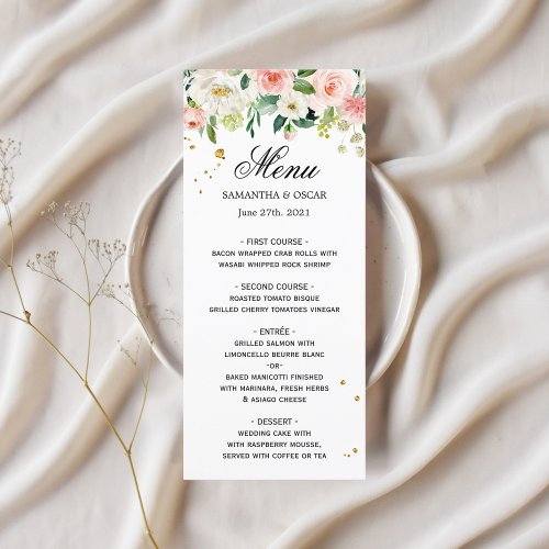 Modern Pink Watercolor Beauty Flowers  Gold Drops Menu