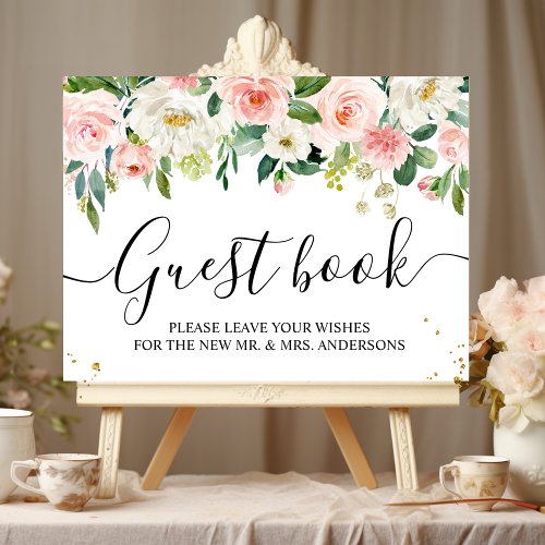 Modern Pink Watercolor Beauty Flowers  Gold Drops Poster