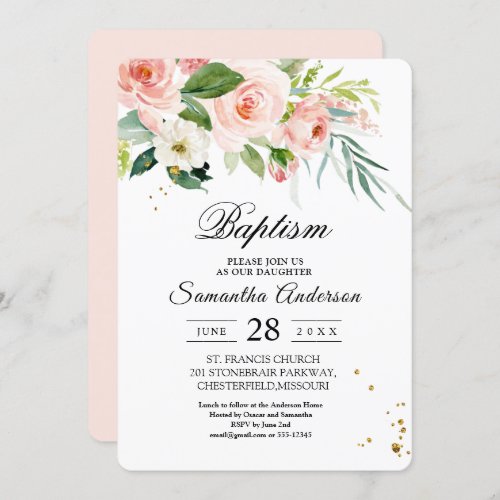 Modern Pink Watercolor Beauty Flowers  Leaves Invitation