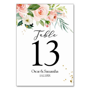 Modern Pink Watercolor Beauty Flowers & Leaves Table Number