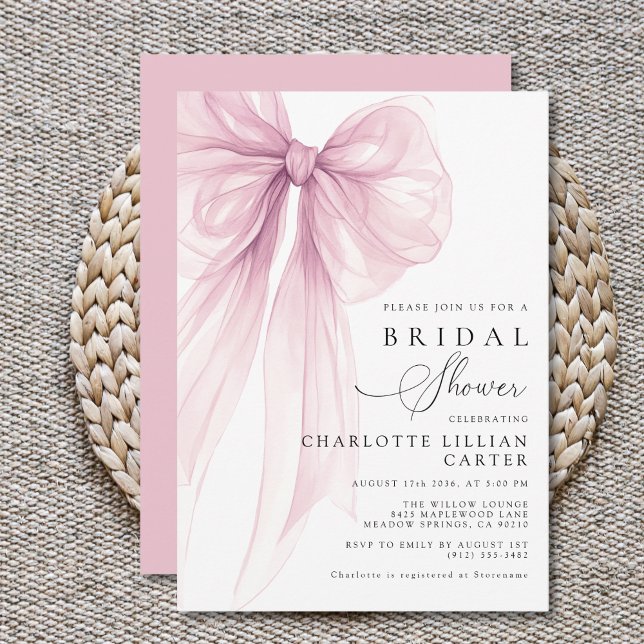 Modern Pink Watercolor Bow Bridal Shower Invitation (Creator Uploaded)