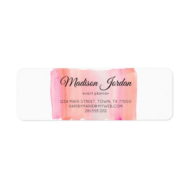 Modern Pink Watercolor Brush Stroke Label (Front)