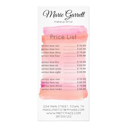 Modern Pink Watercolor Brush Stroke Rack Card