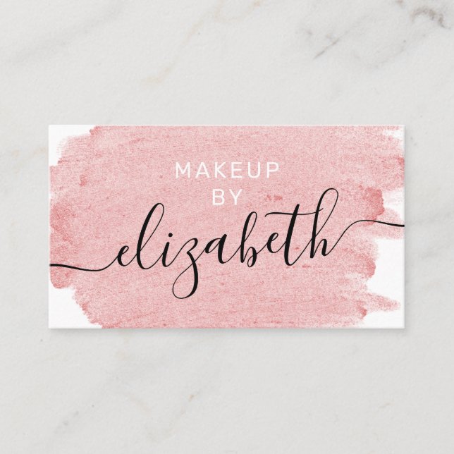 Modern pink watercolor brushstroke makeup artist business card (Front)