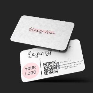 Modern Pink Watercolor Buffalo Plaid QR CODE Business Card