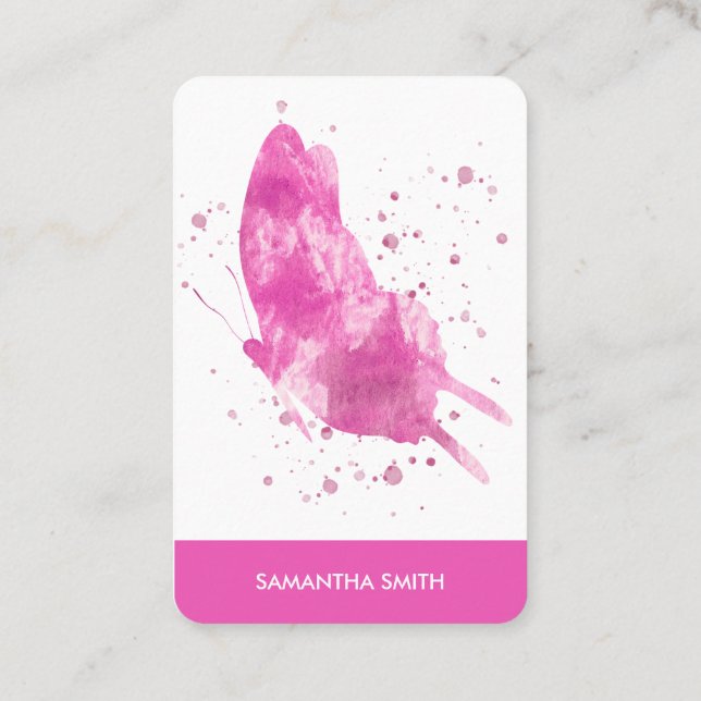 Modern Pink Watercolor Butterfly Artist Business Card (Back)