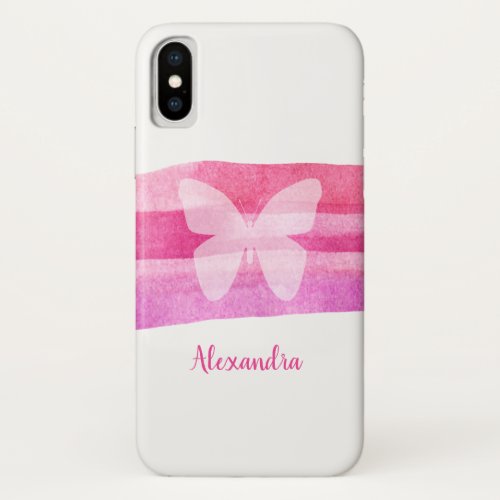 Modern Pink Watercolor Butterfly Monogram iPhone X Case