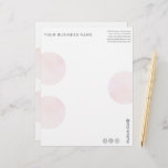 Modern Pink Watercolor Circles Business  Letterhead<br><div class="desc">This pretty office stationery with pink watercolor circles is perfect for clothing boutiques, spas, or salons. Businesses with a female client base will be best suited to this modern design. You will personalize with your business name followed by your contact details at the top. At the bottom you'll add your...</div>