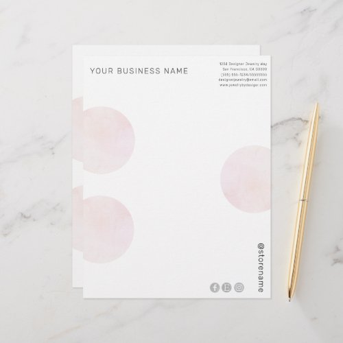 Modern Pink Watercolor Circles Business  Letterhead