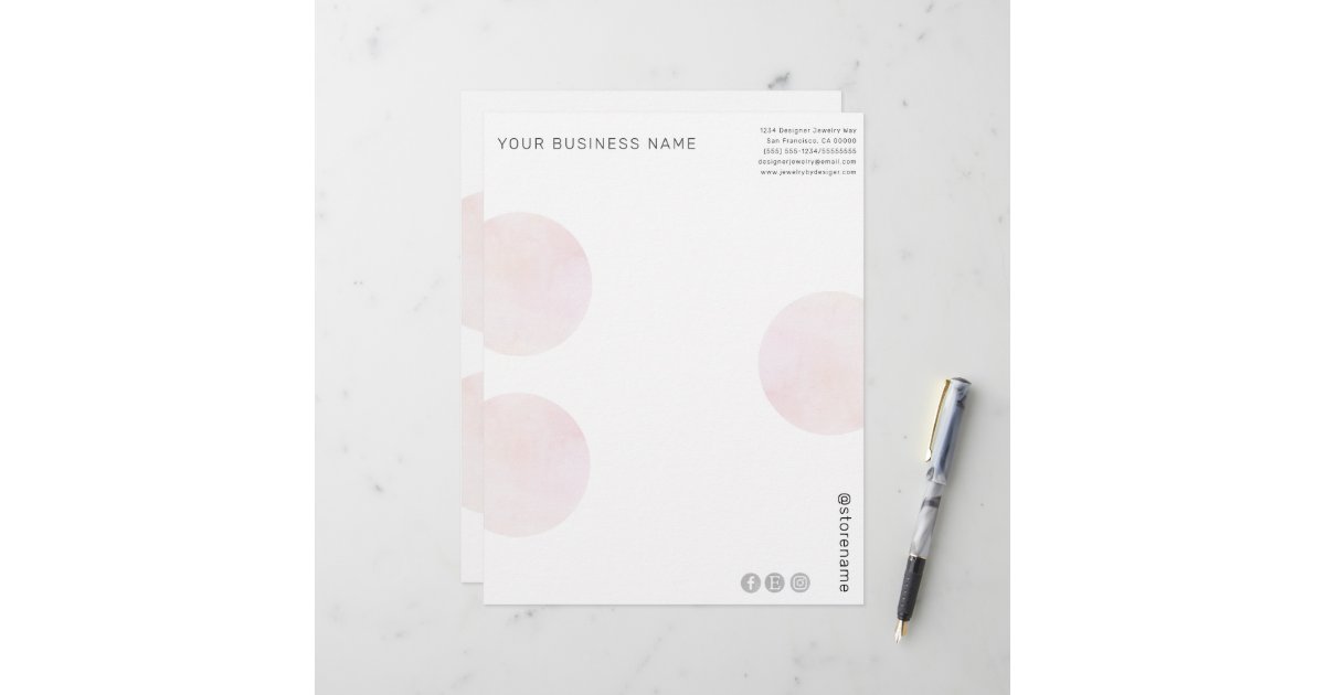 Modern Pink Watercolor Circles Business Letterhead | Zazzle