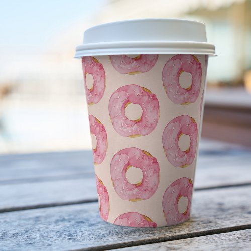Modern Pink Watercolor Donuts Pattern Paper Cups