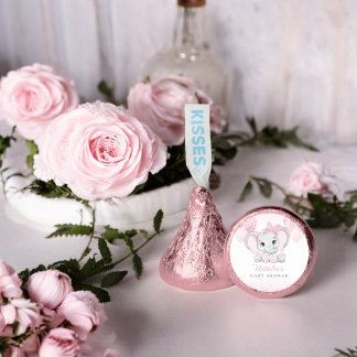 Modern Pink Watercolor Elephant Girl Baby Shower Hershey®'s Kisses®