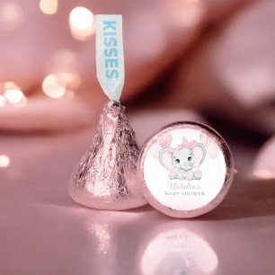 Modern Pink Watercolor Elephant Girl Baby Shower Hershey®'s Kisses®