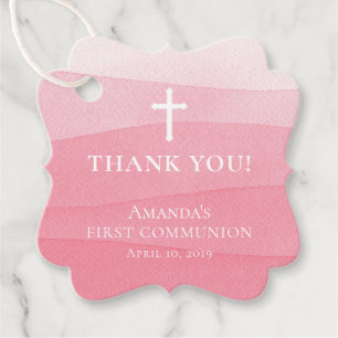 Modern Pink Watercolor First Holy Communion Favor Tags