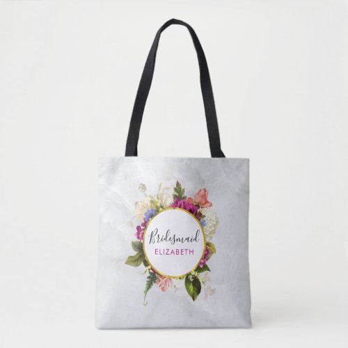 Modern Pink Watercolor Floral Bouquet Bridesmaid Tote Bag