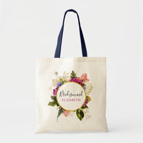 Modern Pink Watercolor Floral Bouquet Bridesmaid Tote Bag