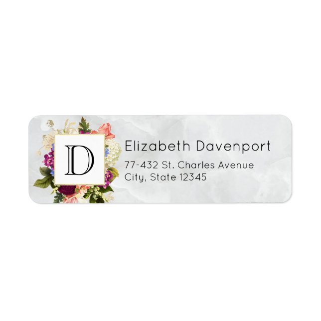 Modern Pink Watercolor Floral Bouquet Monogram Label (Front)