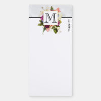 Modern Pink Watercolor Floral Bouquet Monogram