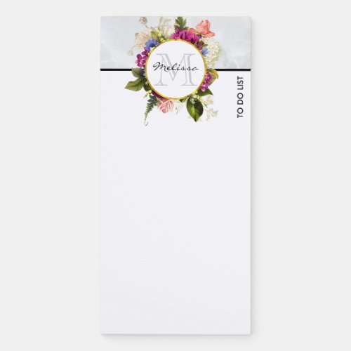 Modern Pink Watercolor Floral Bouquet Monogram Magnetic Notepad