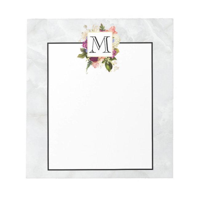 Modern Pink Watercolor Floral Bouquet Monogram Notepad (Front)