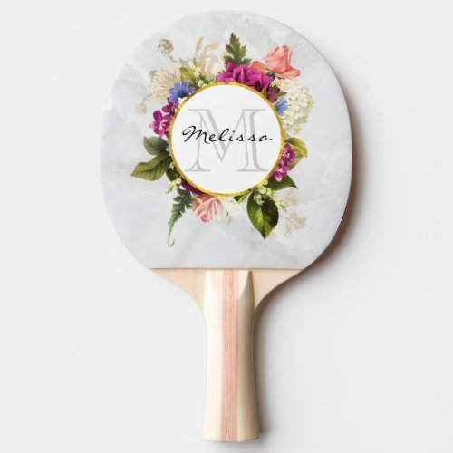 Modern Pink Watercolor Floral Bouquet Monogram Ping Pong Paddle