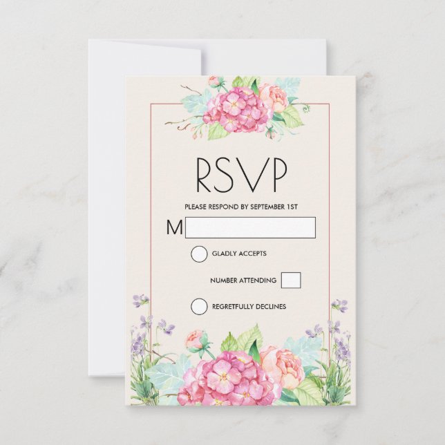 Modern Pink Watercolor Floral Bouquet RSVP Card (Front)