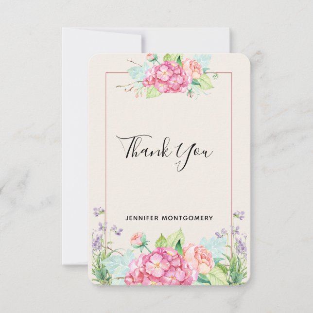 Modern Pink Watercolor Floral Bouquet Thank You (Front)