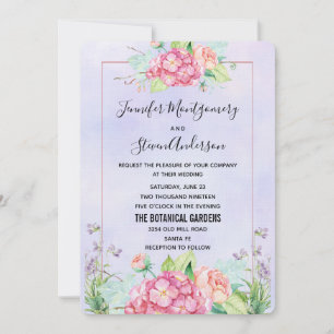 Modern Pink Watercolor Floral Bouquet Wedding Invitation