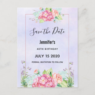 Modern Pink Watercolor Floral Bunch Save the Date Invitation Postcard