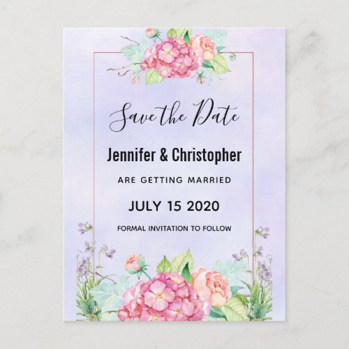 Modern Pink Watercolor Floral Bunch Save the Date Invitation Postcard