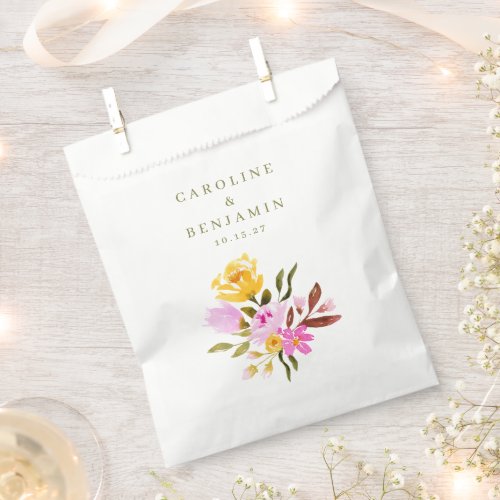 Modern Pink Watercolor Floral Custom Names Wedding Favor Bag