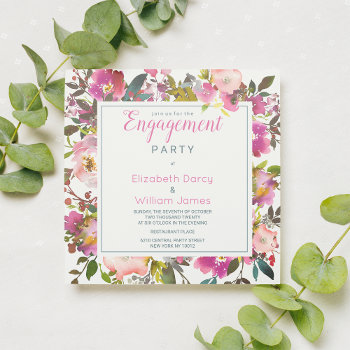 Modern Pink Watercolor Floral Engagement Party Invitation by kicksdesign at Zazzle