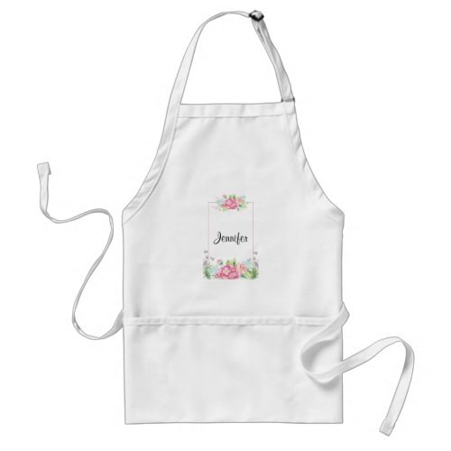 Modern Pink Watercolor Floral Frame Adult Apron