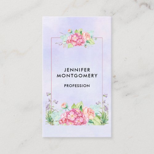 Modern Pink Watercolor Floral Frame Business Card