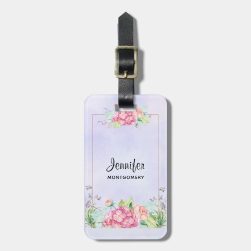 Modern Pink Watercolor Floral Frame Luggage Tag