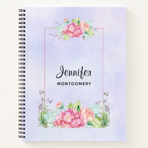 Modern Pink Watercolor Floral Frame Notebook