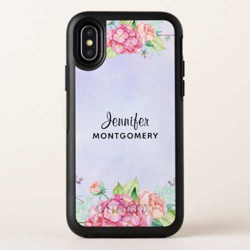 Modern Pink Watercolor Floral Frame OtterBox Symmetry iPhone X Case